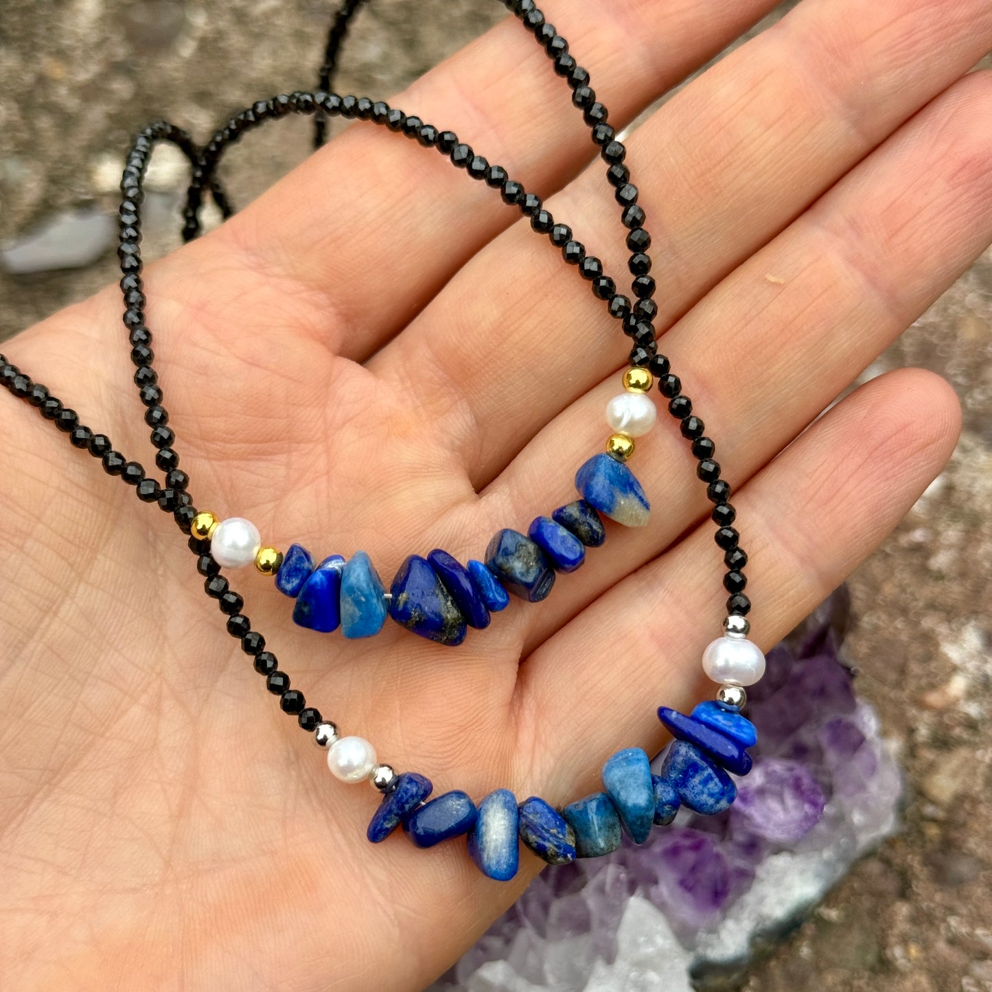 Black Tourmaline and Lapis Lazuli Choker Necklace