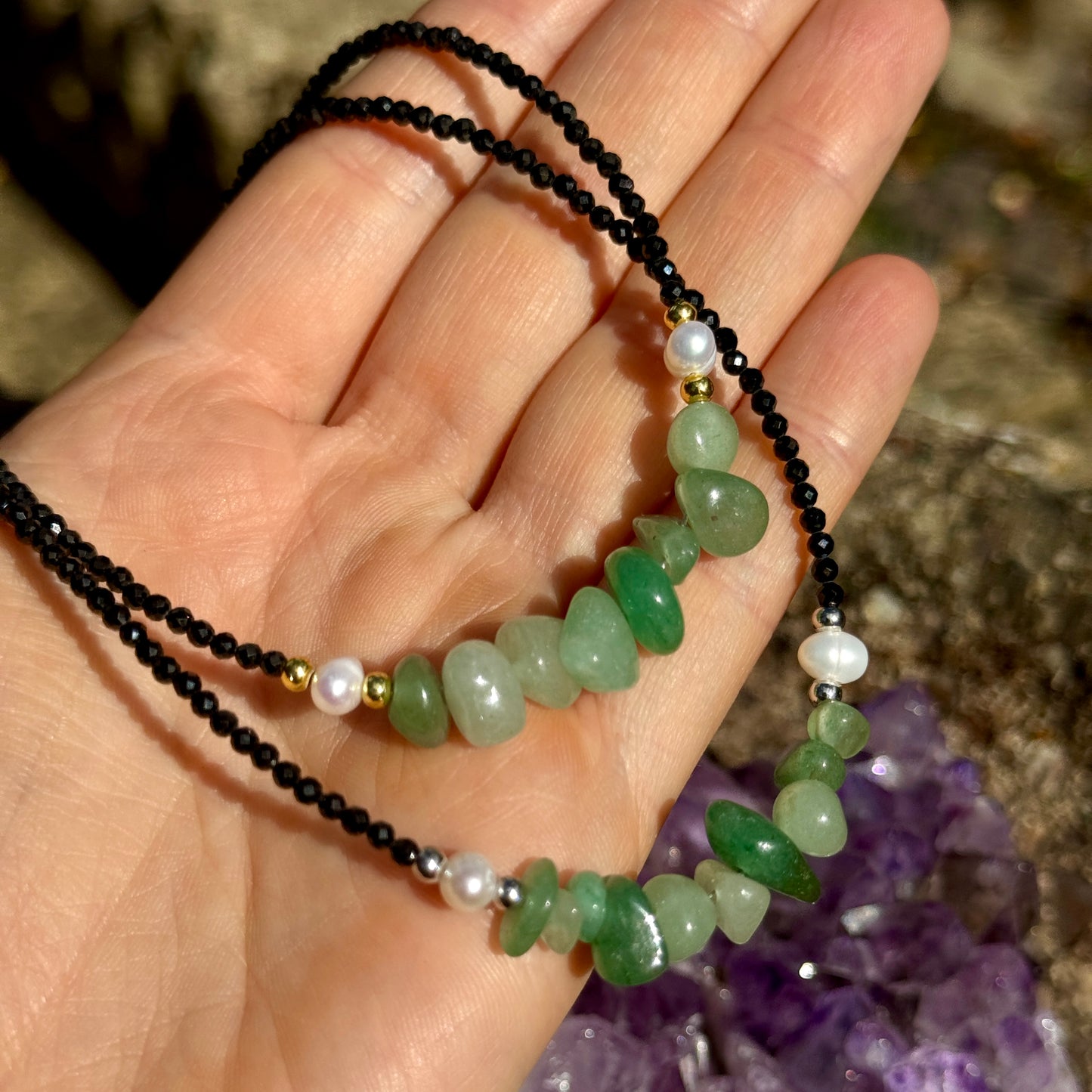 Black Tourmaline and Green Aventurine Choker Necklace