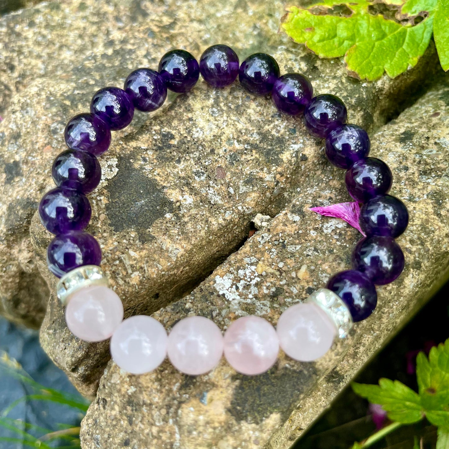 Love & Intuition Amethyst and Rose Quartz Beaded Bracelet