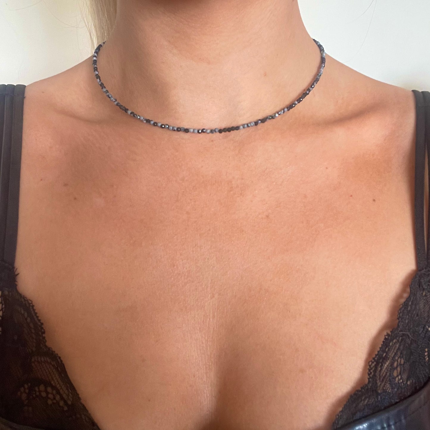Snowflake Obsidian Choker Necklace