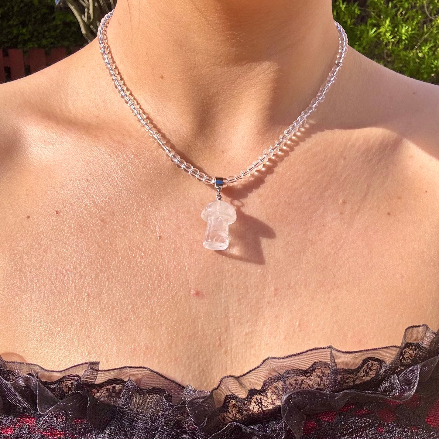 Clear Quartz Mushroom Charm Choker Necklace π