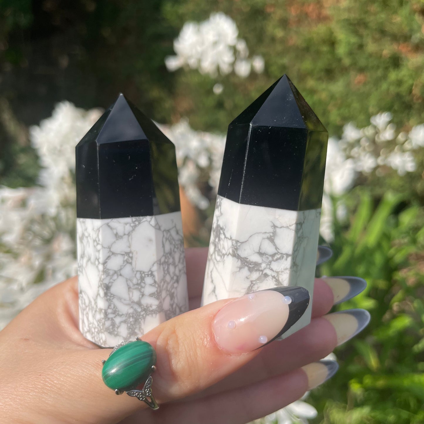 Yin Yang Black Obsidian/Howlite Towers
