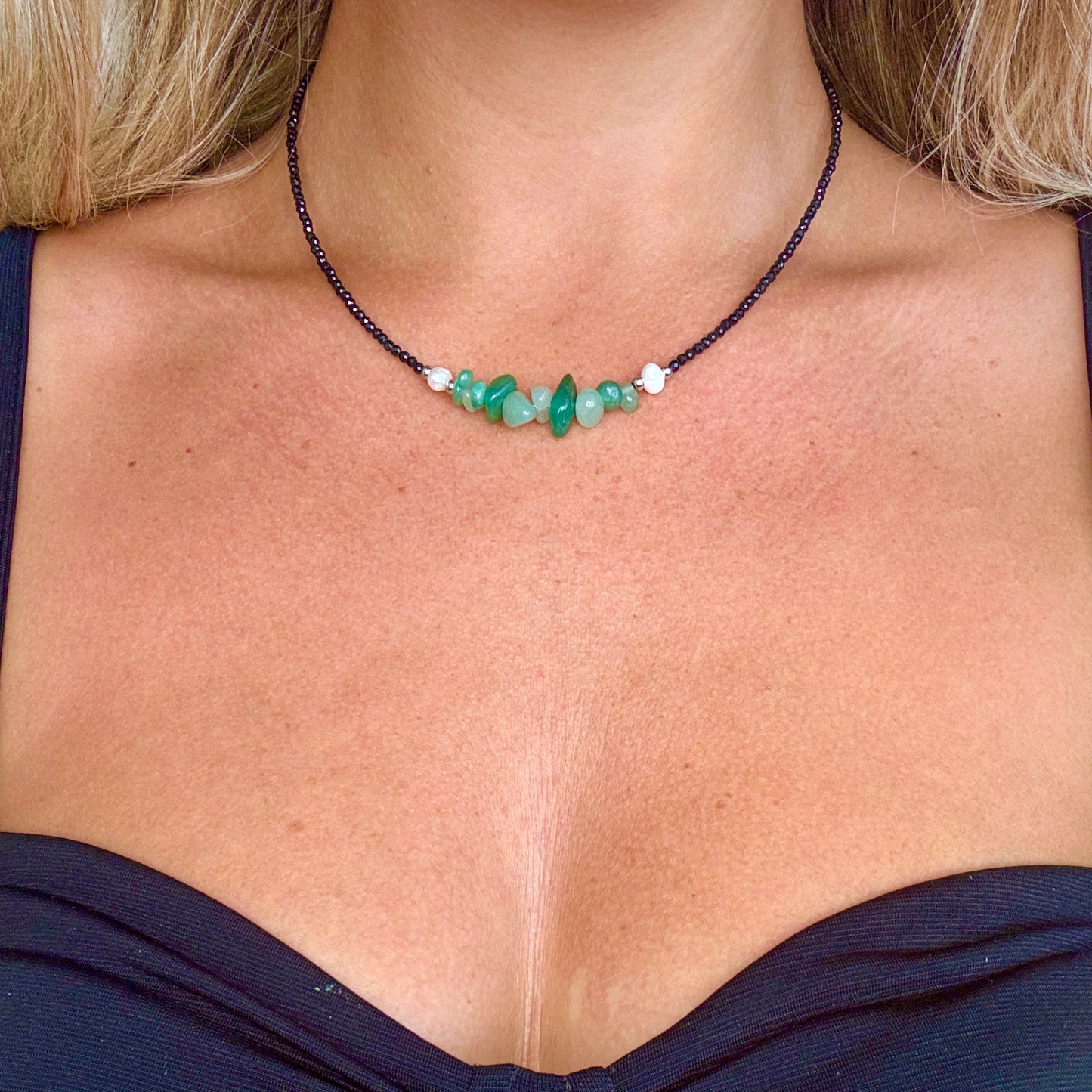 Black Tourmaline and Green Aventurine Choker Necklace