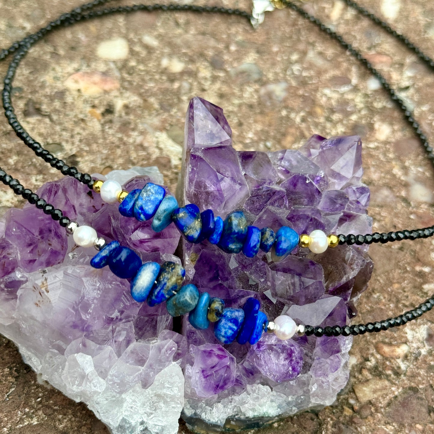 Black Tourmaline and Lapis Lazuli Choker Necklace