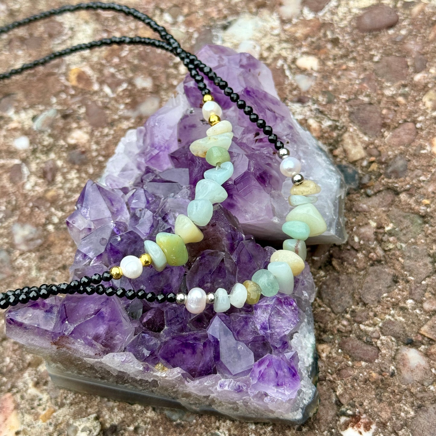 Black Tourmaline and Amazonite Choker Necklace