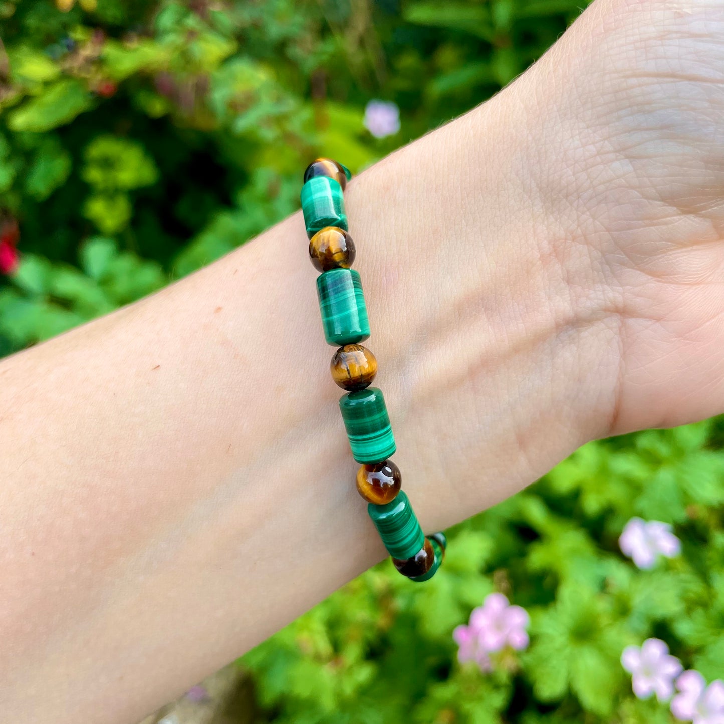 Malachite and Tigers Eye Beaded Bracelet