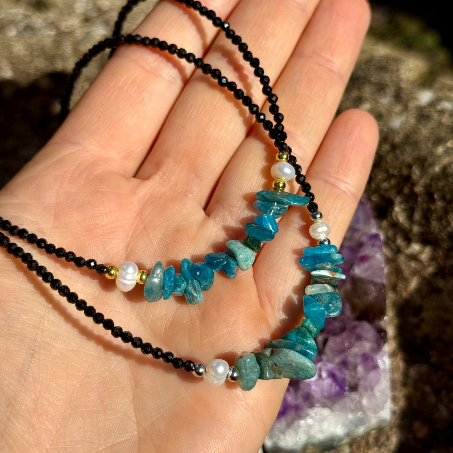Black Tourmaline and Apatite Choker Necklace