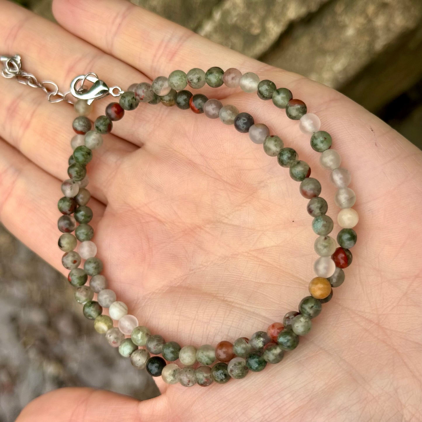 Bloodstone 4mm round Bead Choker Necklace