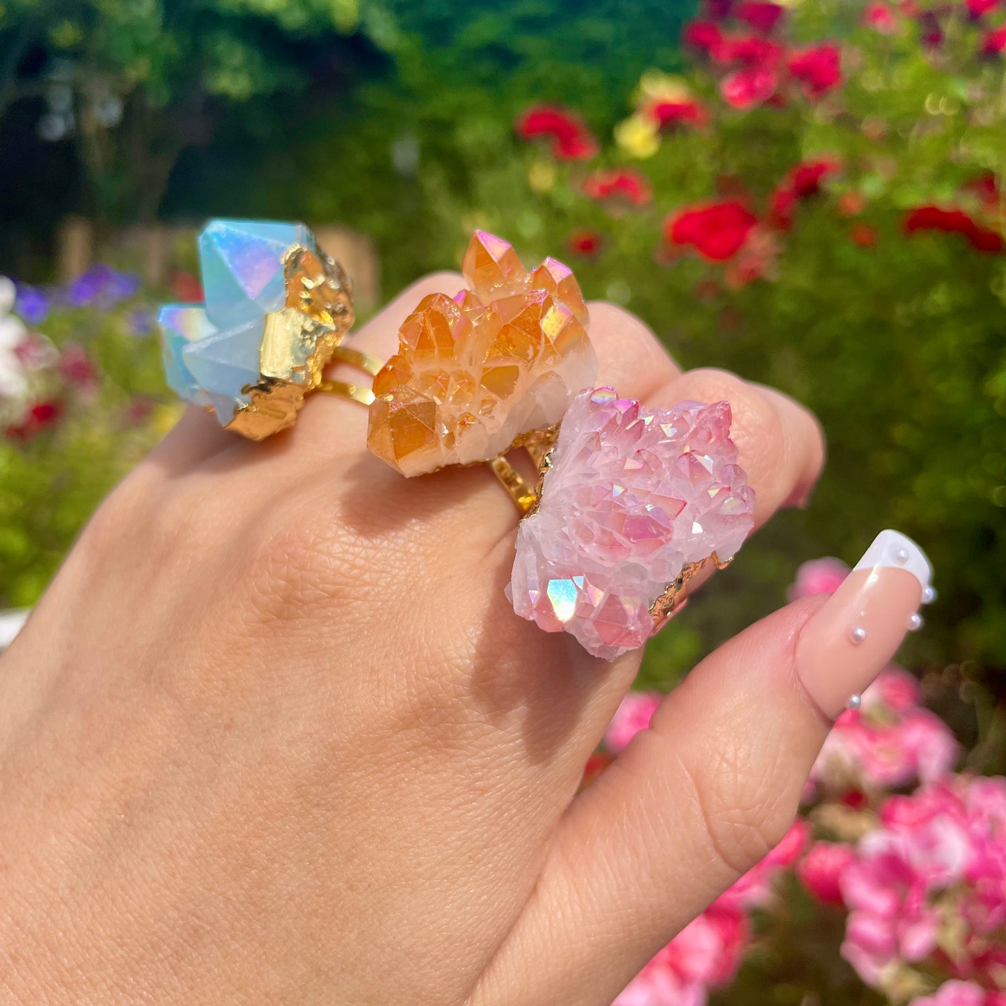 Rose Aura Quartz Cluster Ring 💕💫💍✨