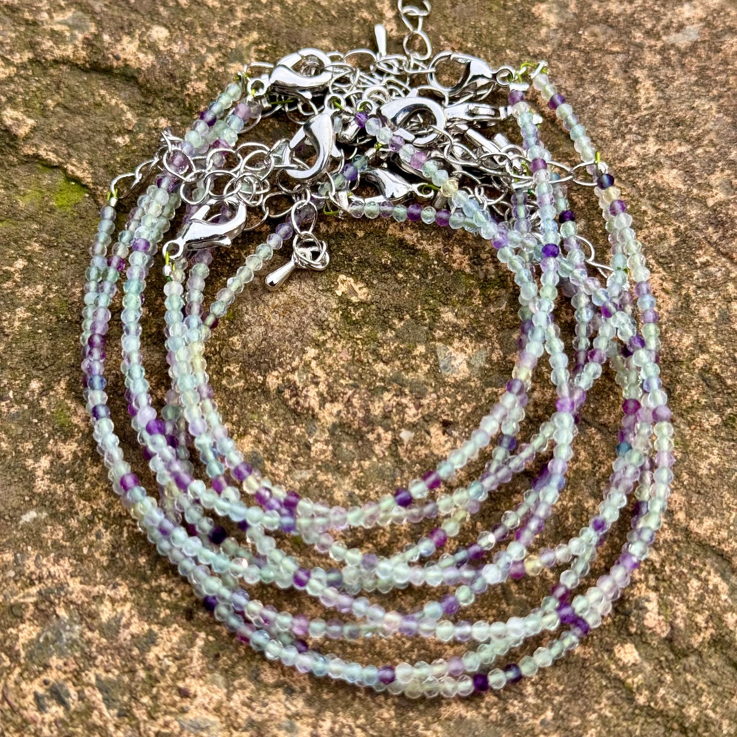 Rainbow Fluorite Minimalist Beaded Bracelet