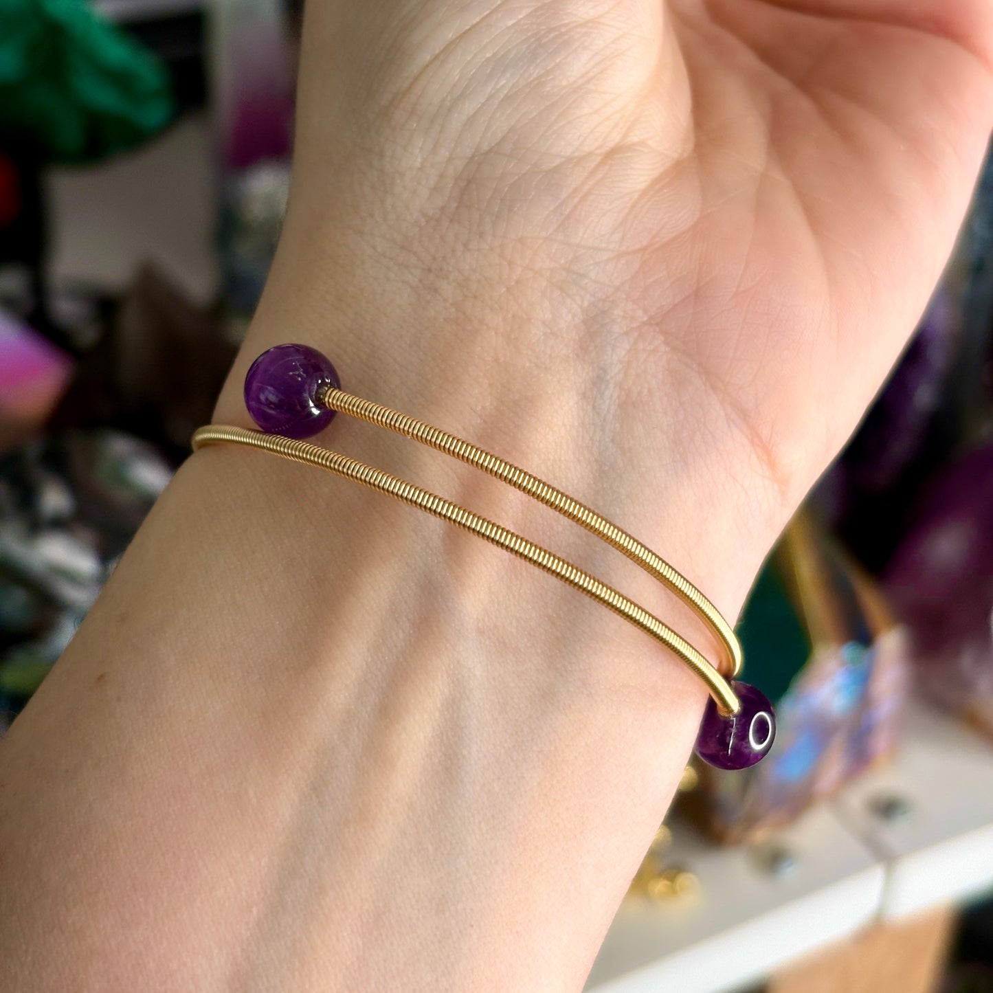 Amethyst Minimalist Wrap Around Gold Bangle