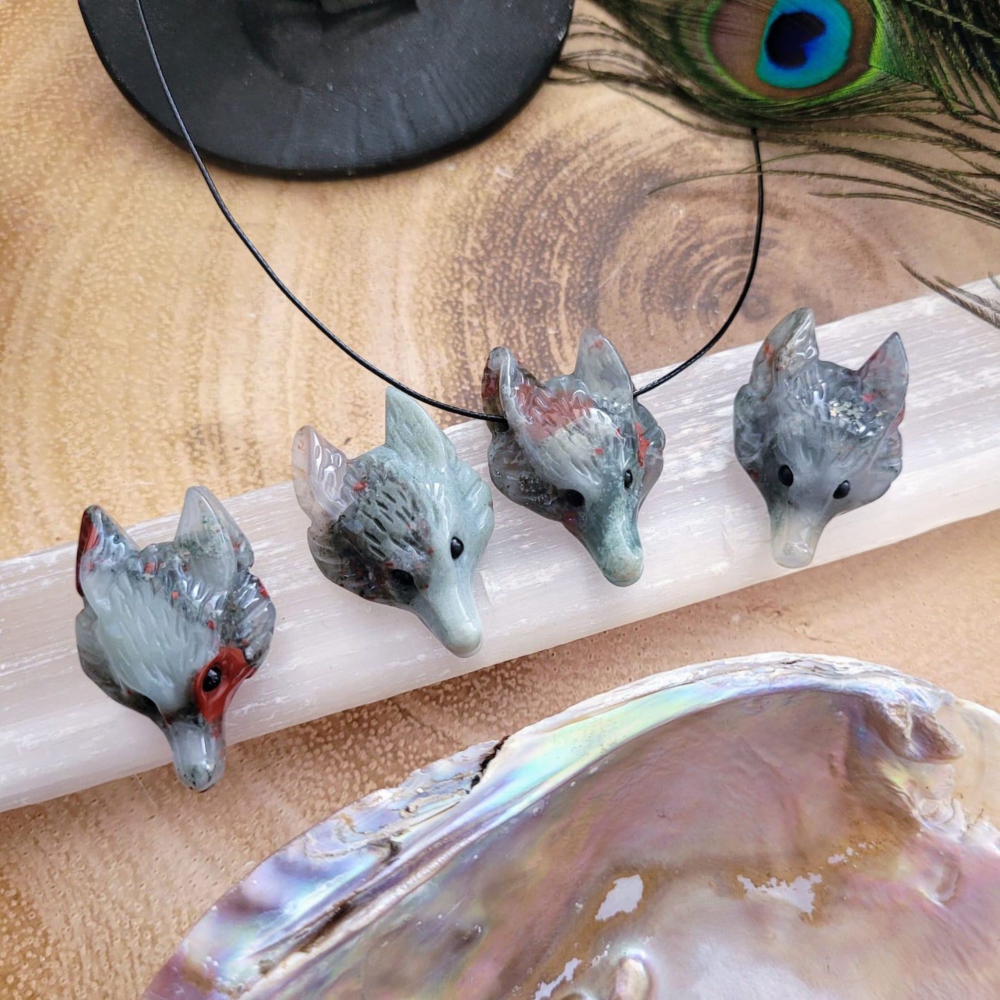 African Bloodstone Wolf Choker Necklace