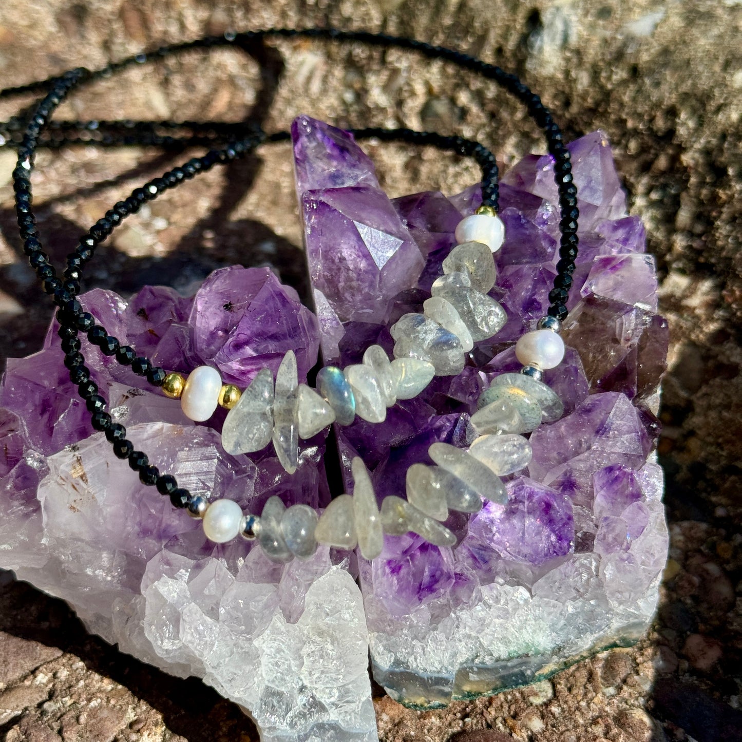 Black Tourmaline and Labradorite Choker Necklace