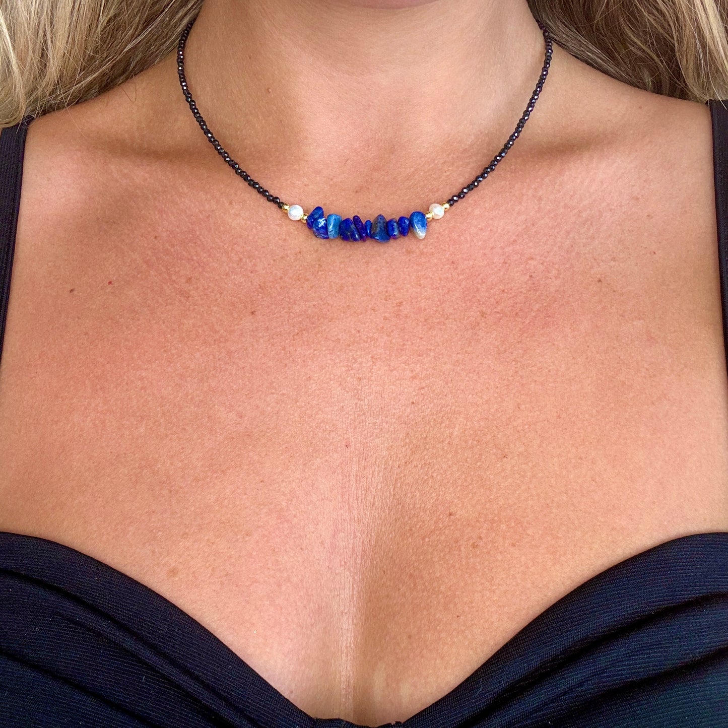 Black Tourmaline and Lapis Lazuli Choker Necklace