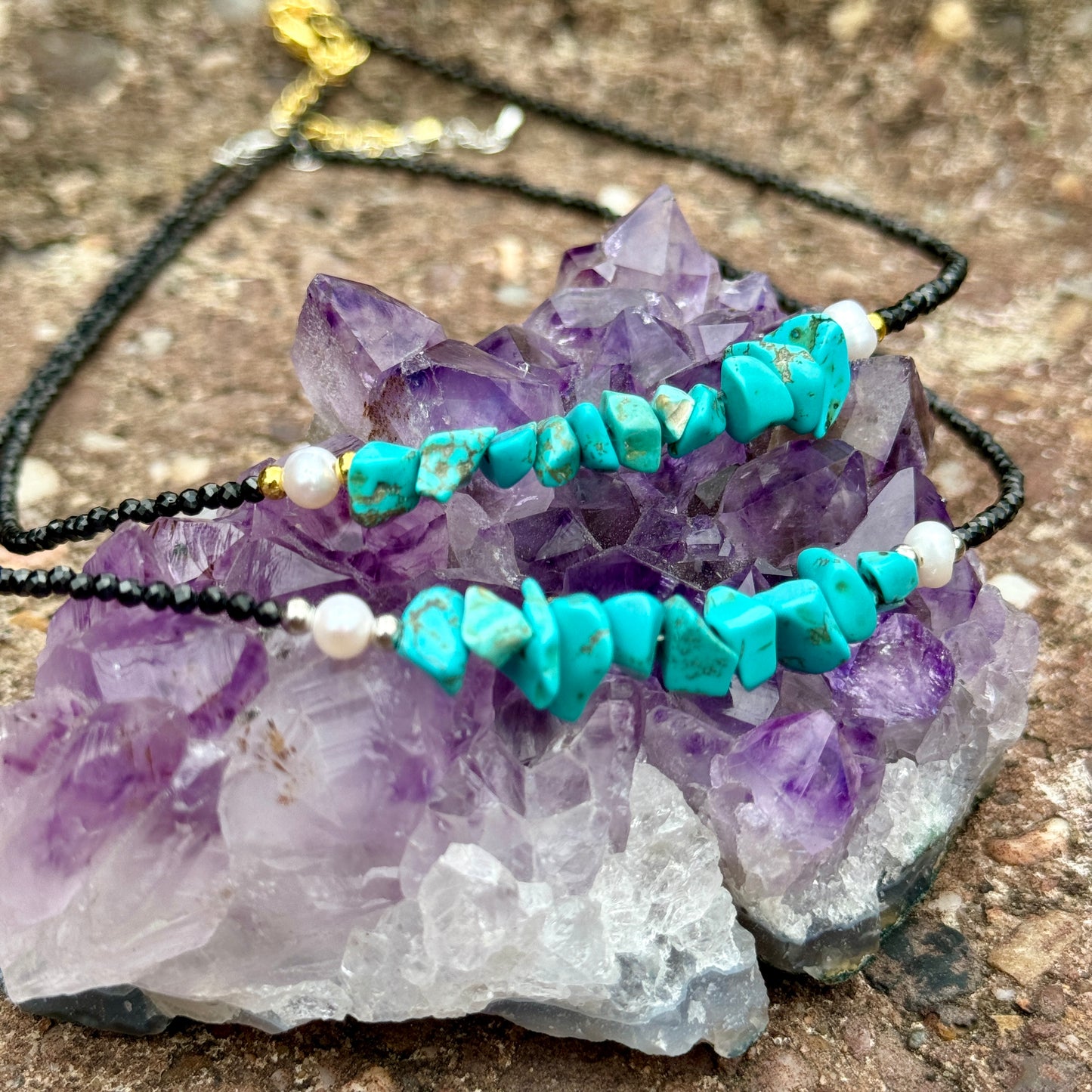 Black Tourmaline and Turquoise Howlite Choker Necklace