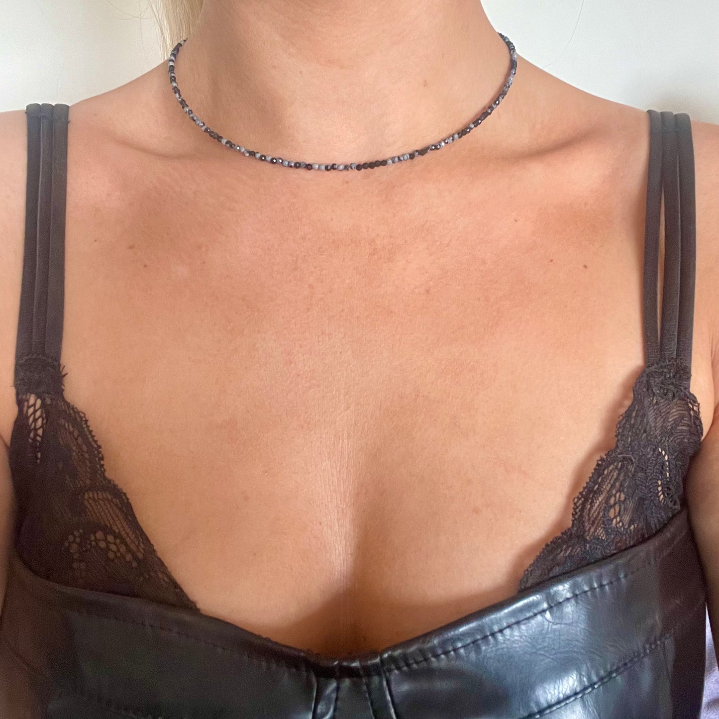 Snowflake Obsidian Choker Necklace