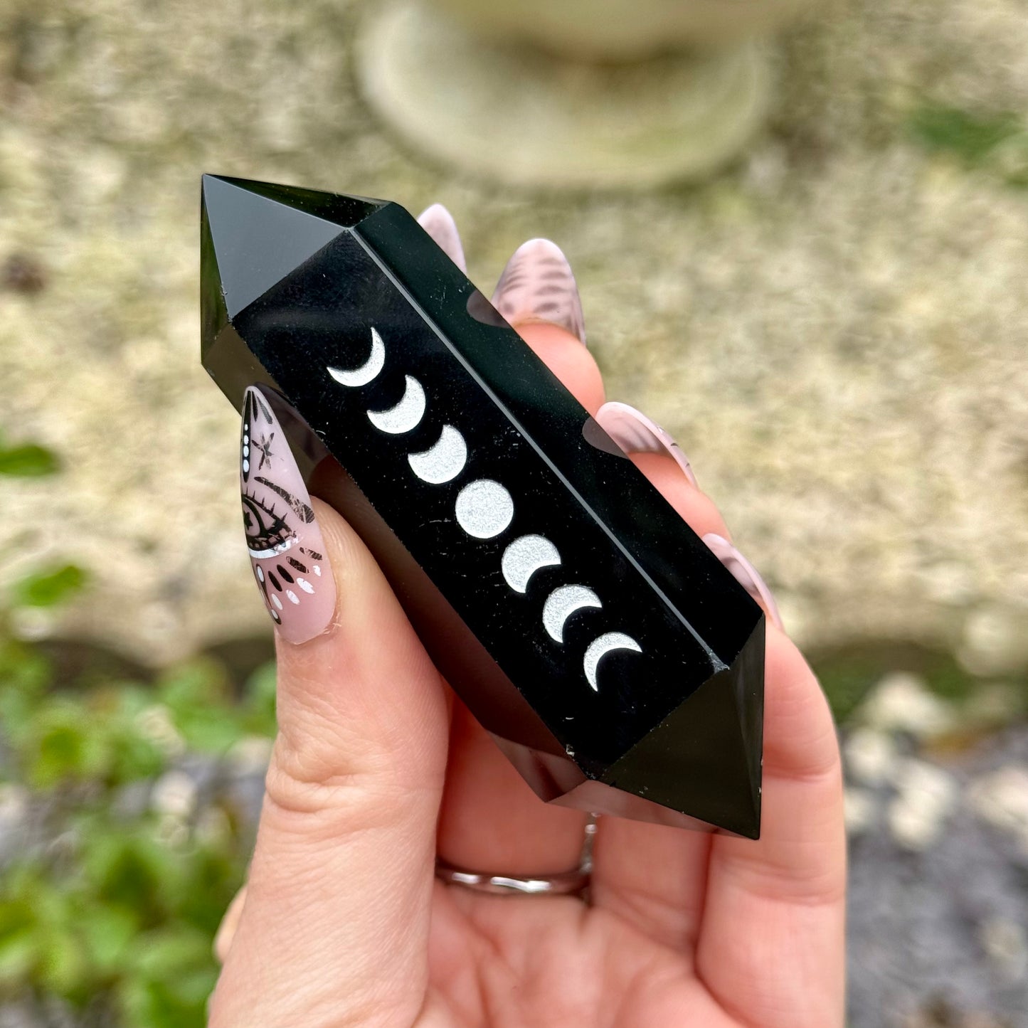 Black Obsidian Celestial Engraved Double Terminated Points 8cm