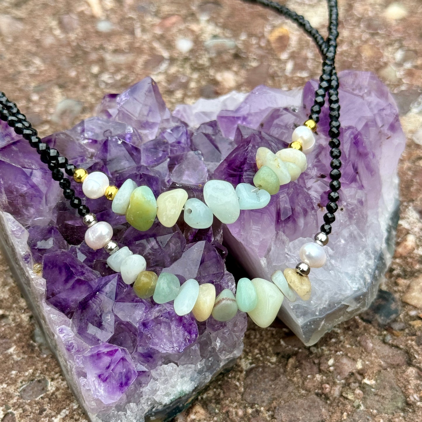 Black Tourmaline and Amazonite Choker Necklace