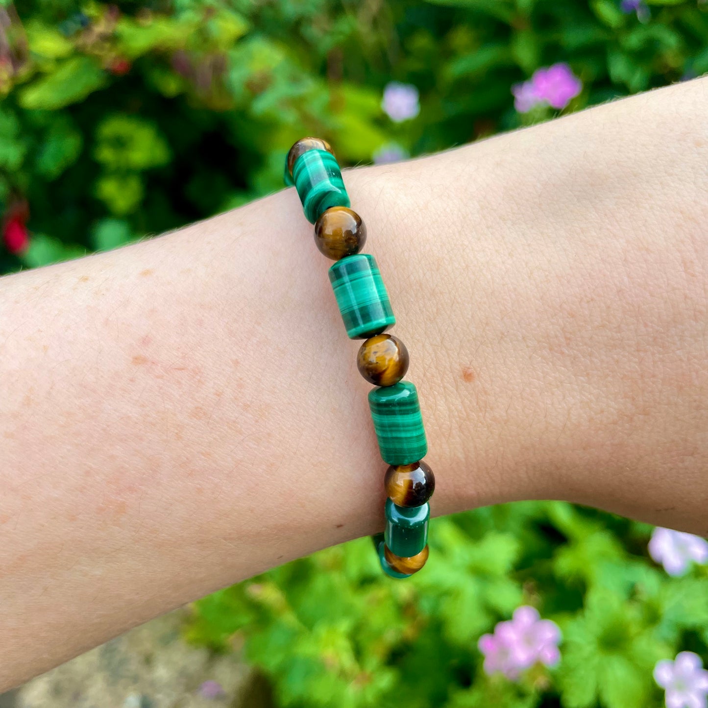 Malachite and Tigers Eye Beaded Bracelet