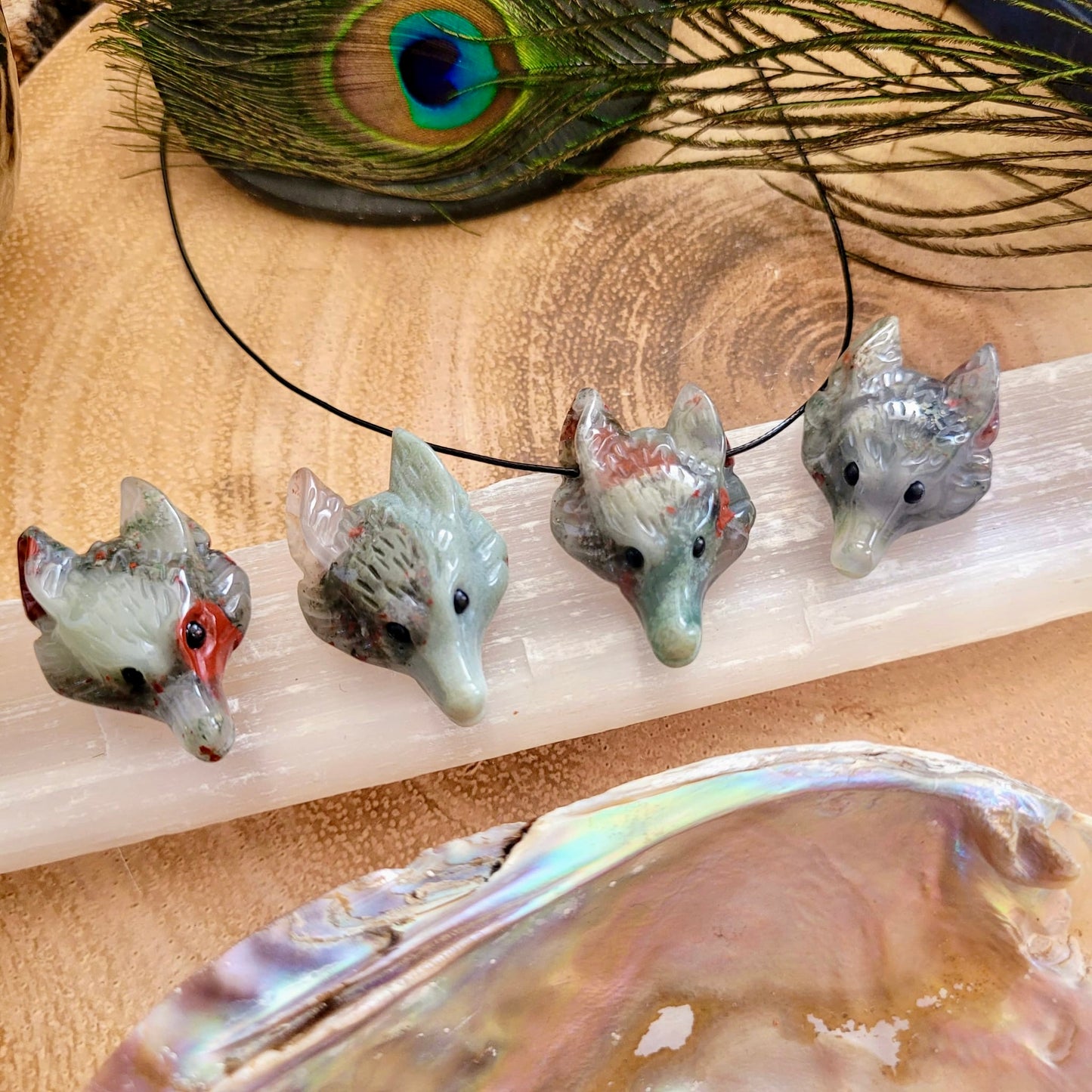 African Bloodstone Wolf Choker Necklace