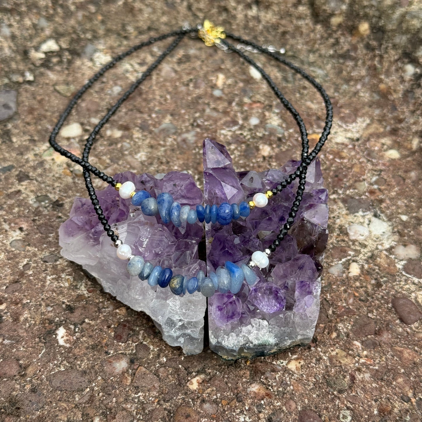 Black Tourmaline and Blue Aventurine Choker Necklace