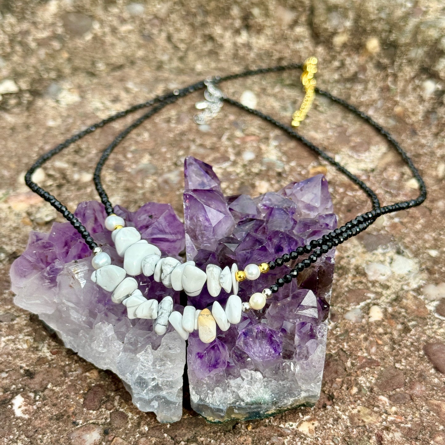 Black Tourmaline and Howlite Choker Necklace