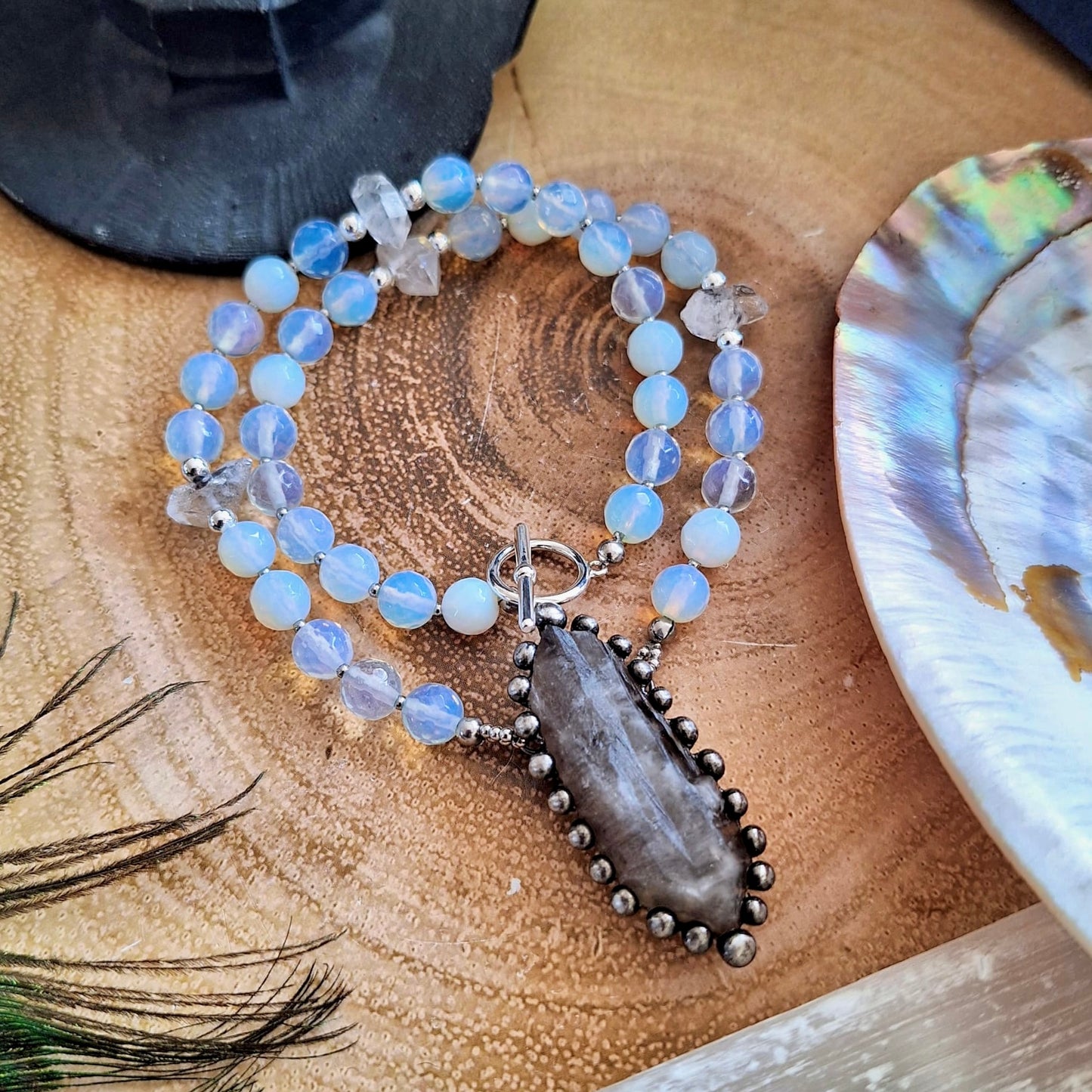Opalite, Herkimer Diamond & Smoky Quartz Necklace