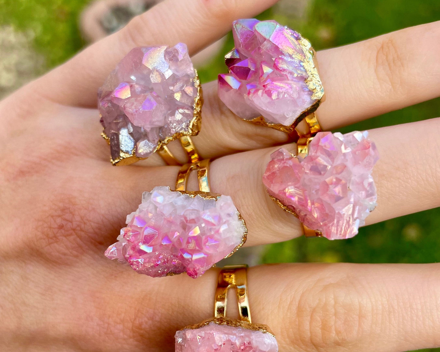 Rose Aura Quartz Cluster Ring 💕💫💍✨