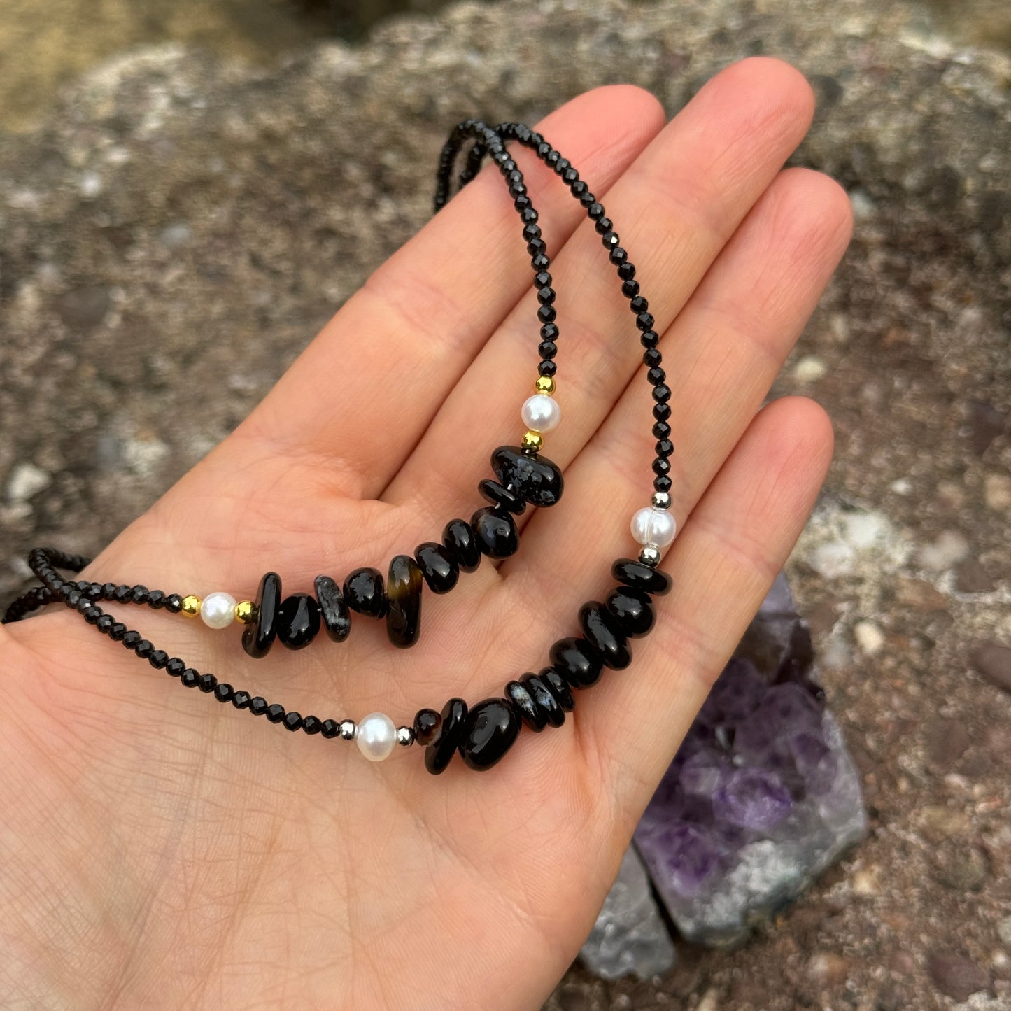 Black Tourmaline and Black Onyx Choker Necklace