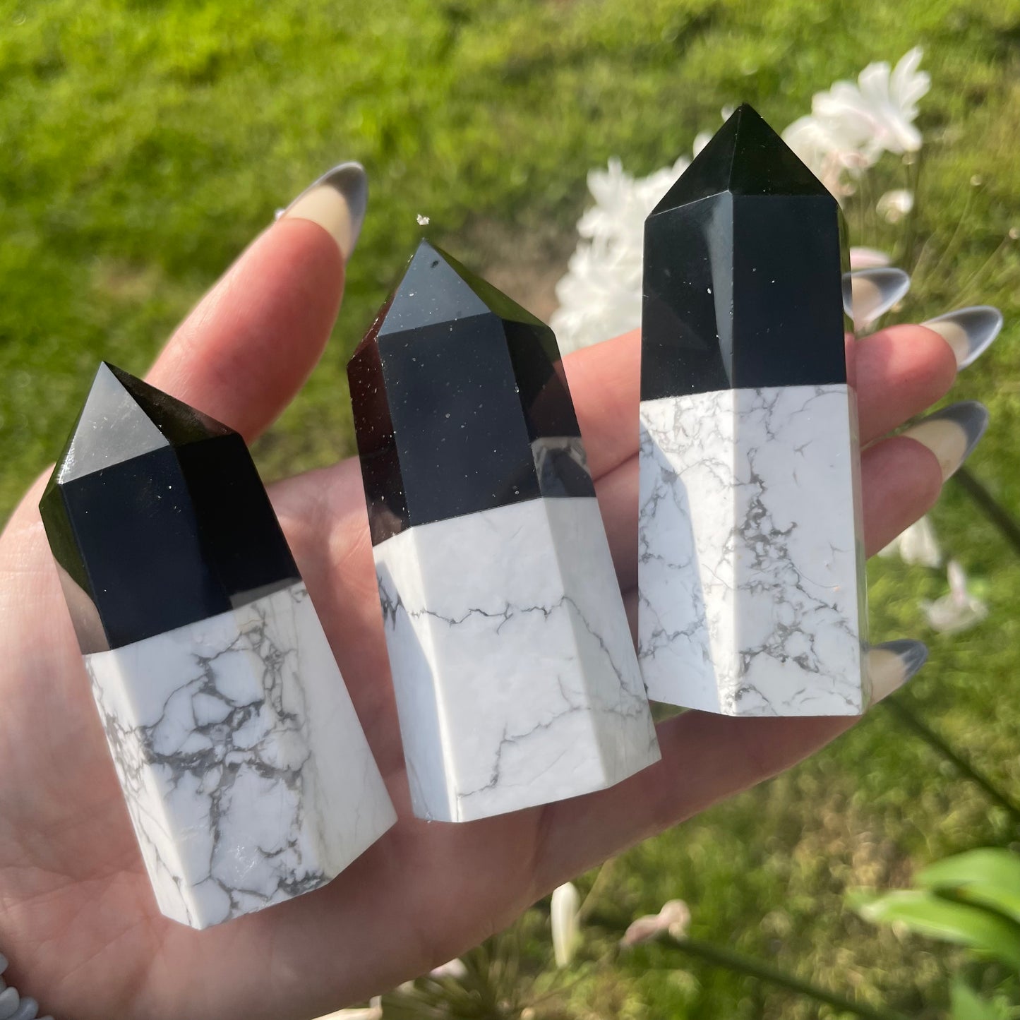 Yin Yang Black Obsidian/Howlite Towers