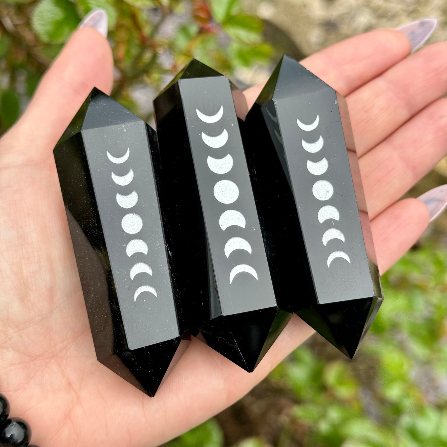 Black Obsidian Celestial Engraved Double Terminated Points 8cm