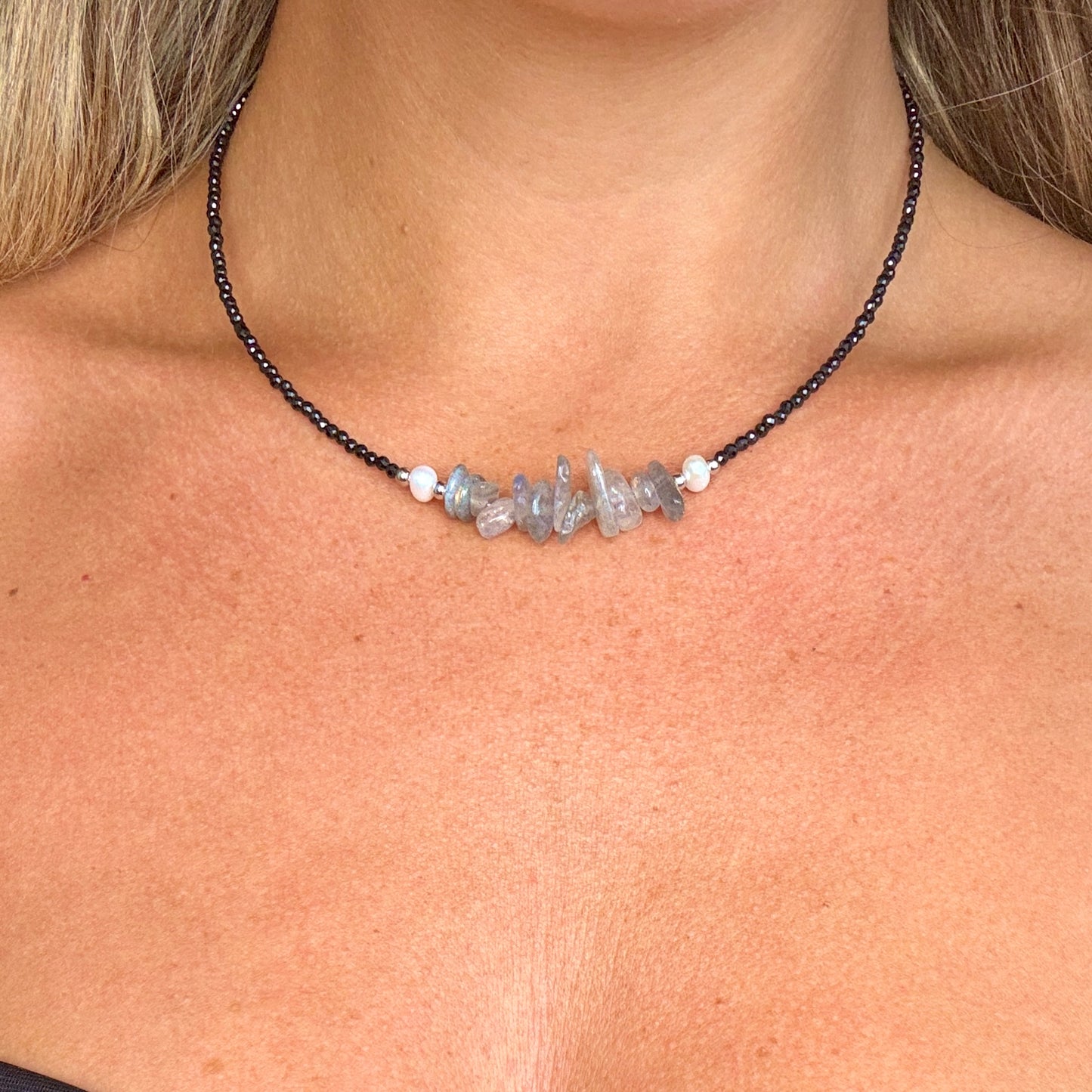 Black Tourmaline and Labradorite Choker Necklace