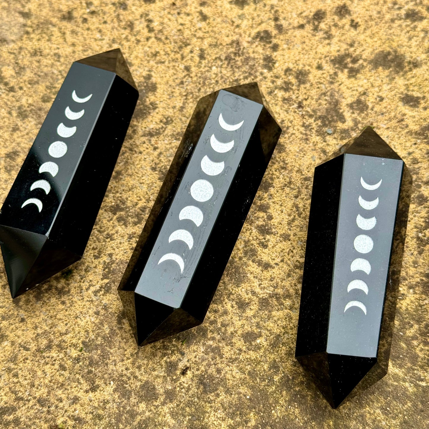 Black Obsidian Celestial Engraved Double Terminated Points 8cm