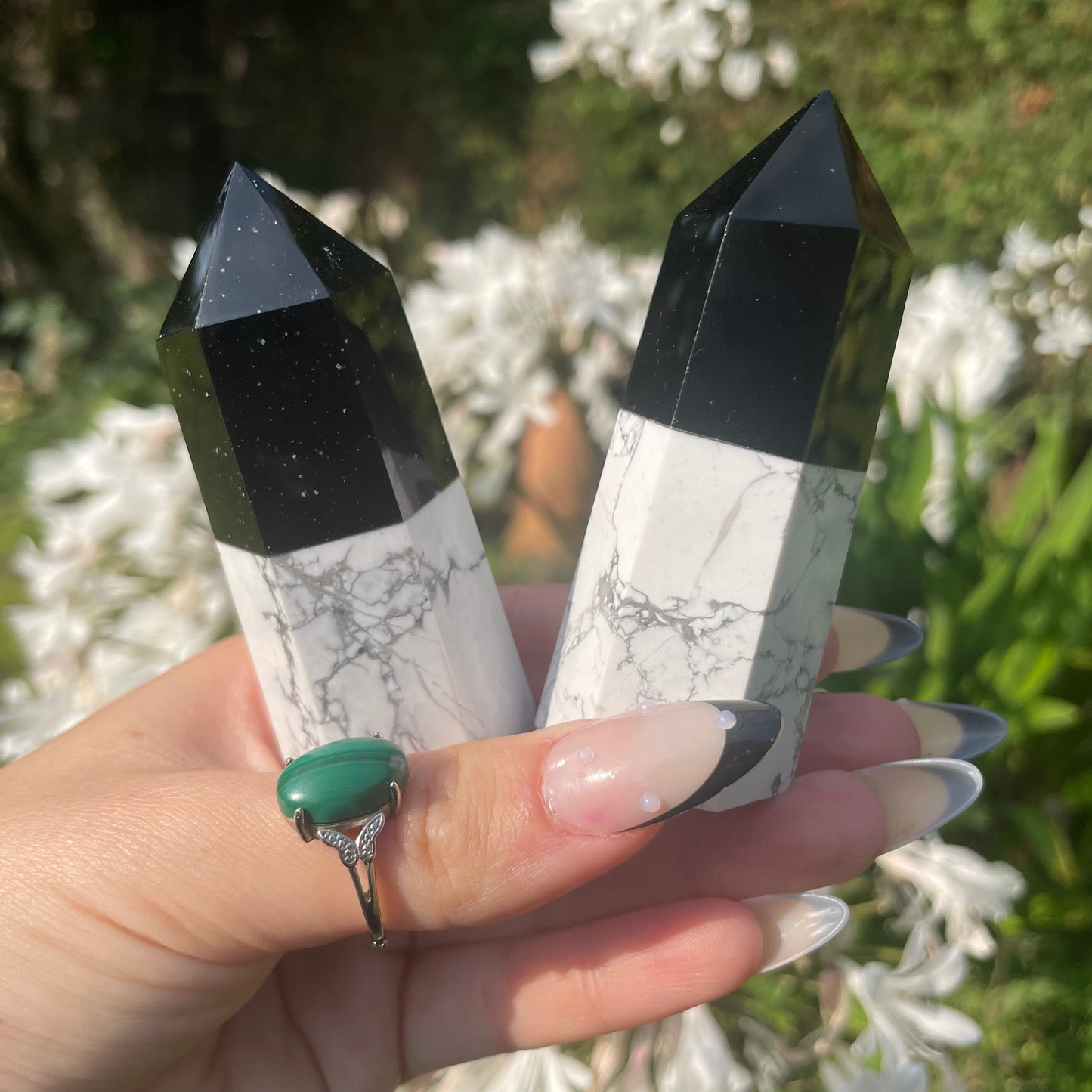 Yin Yang Black Obsidian/Howlite Towers