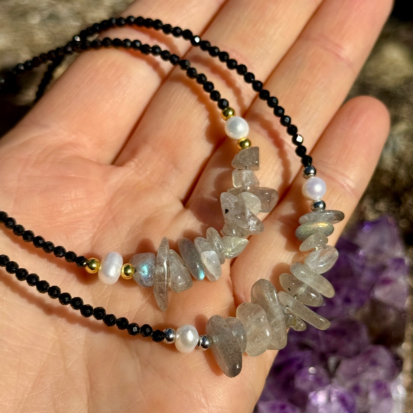 Black Tourmaline and Labradorite Choker Necklace