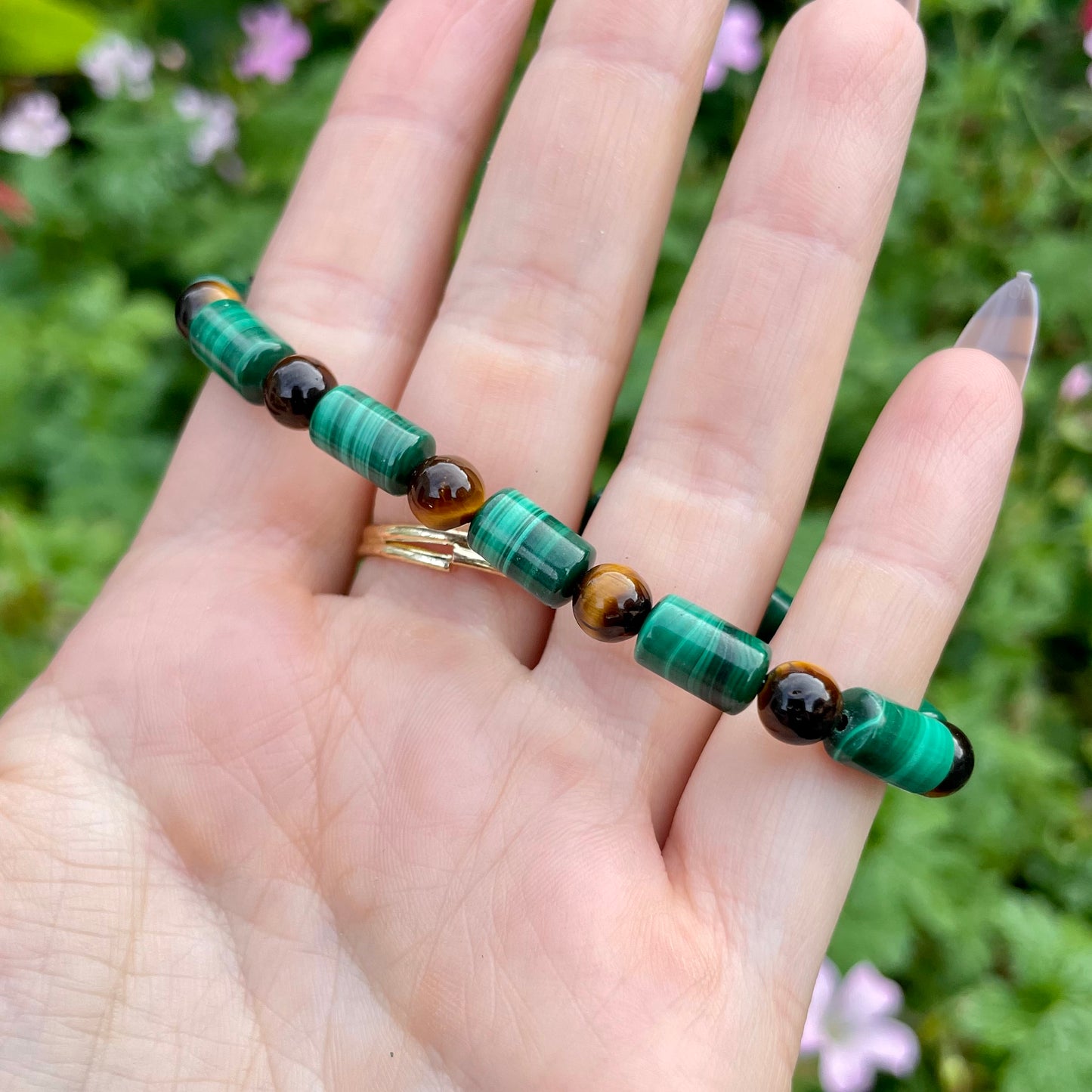 Malachite and Tigers Eye Beaded Bracelet