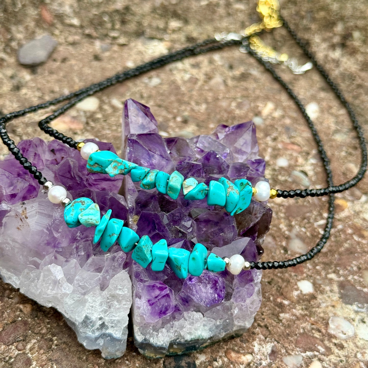Black Tourmaline and Turquoise Howlite Choker Necklace