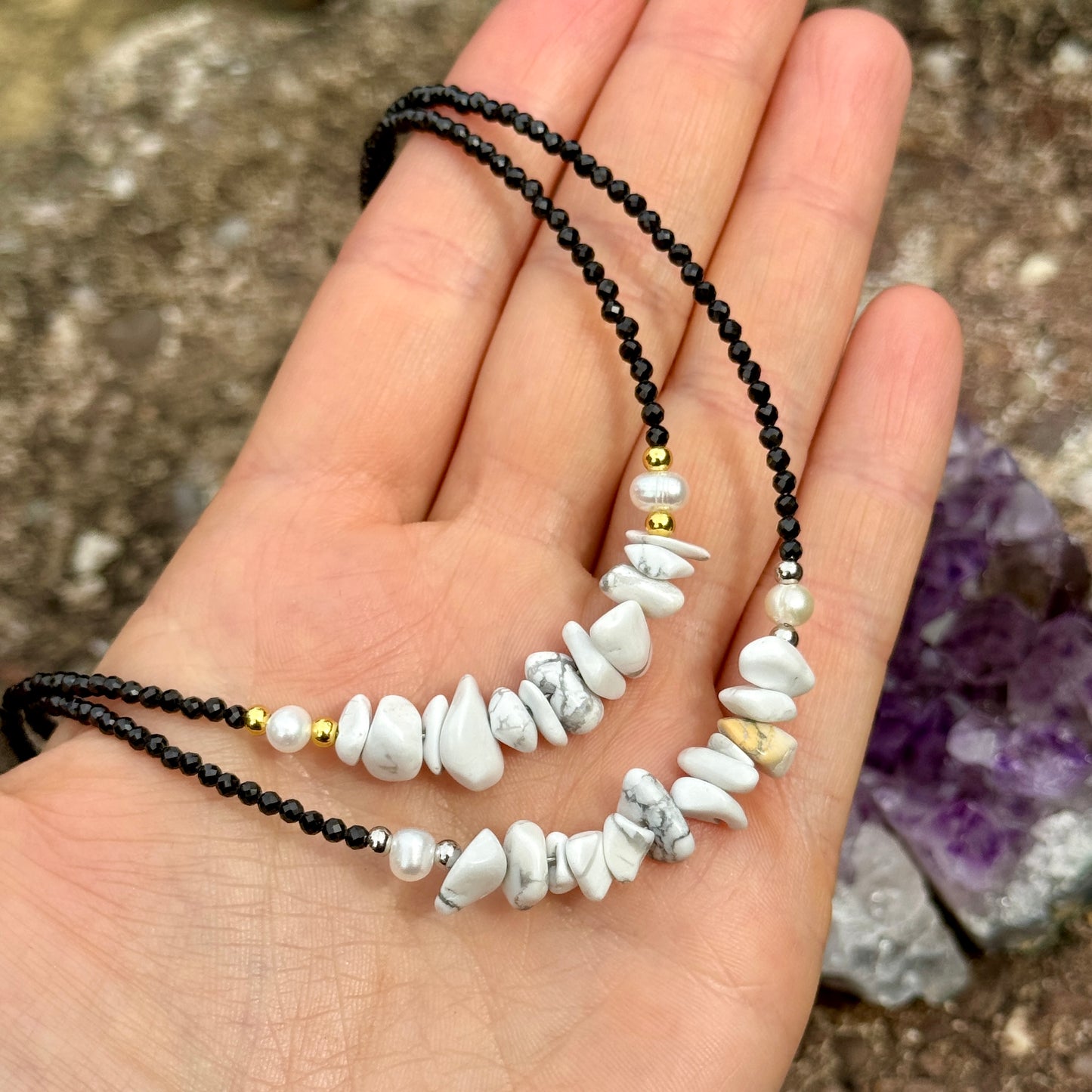 Black Tourmaline and Howlite Choker Necklace