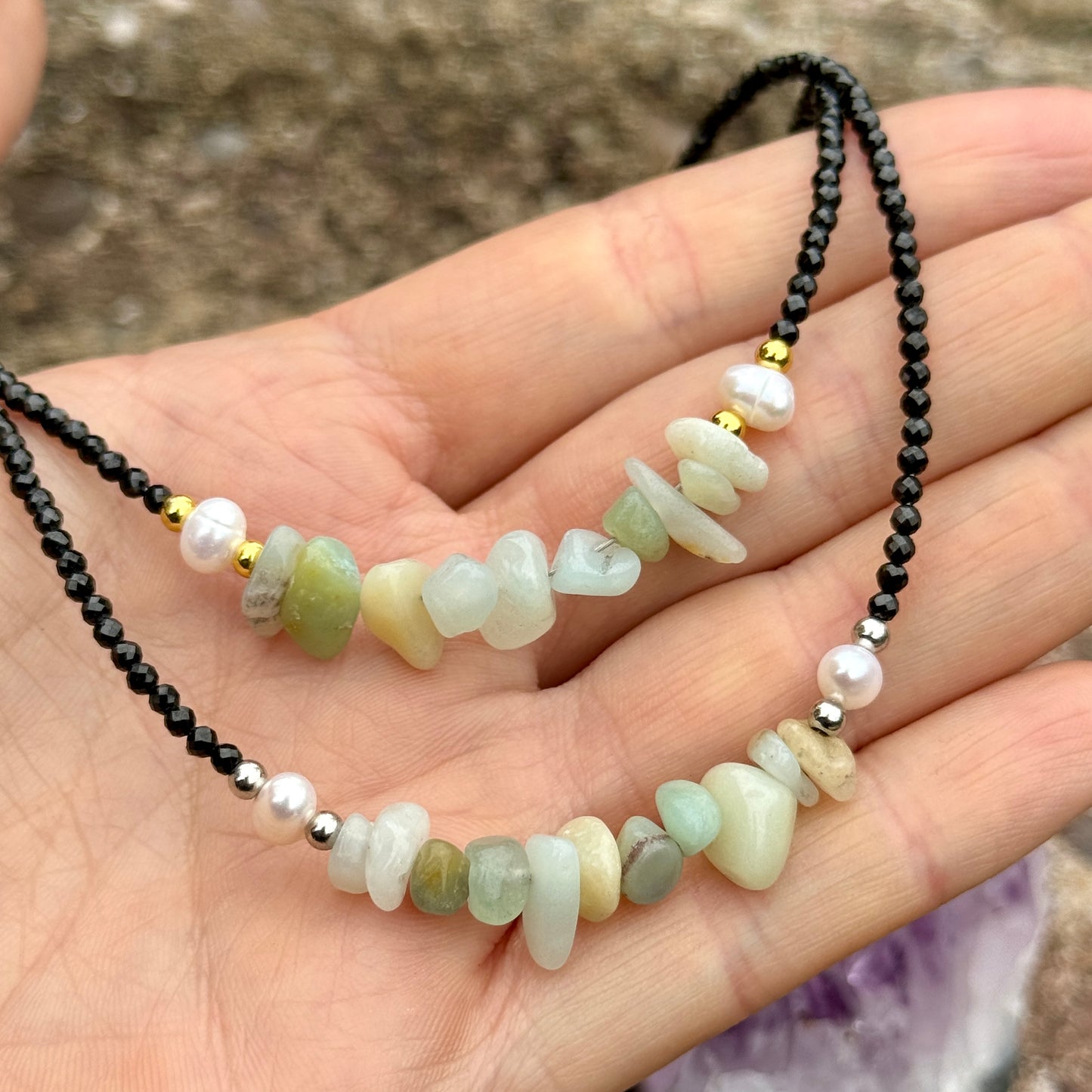 Black Tourmaline and Amazonite Choker Necklace