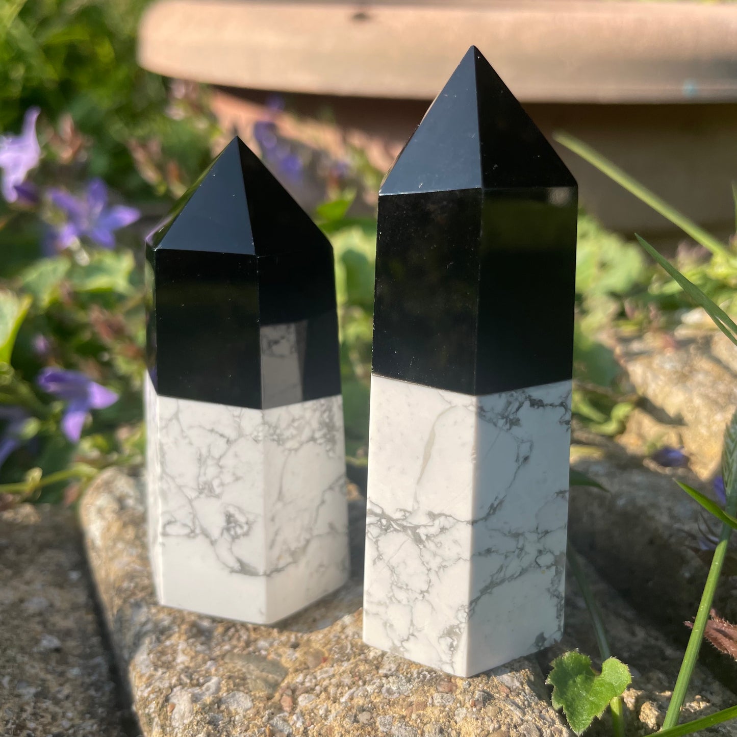 Yin Yang Black Obsidian/Howlite Towers