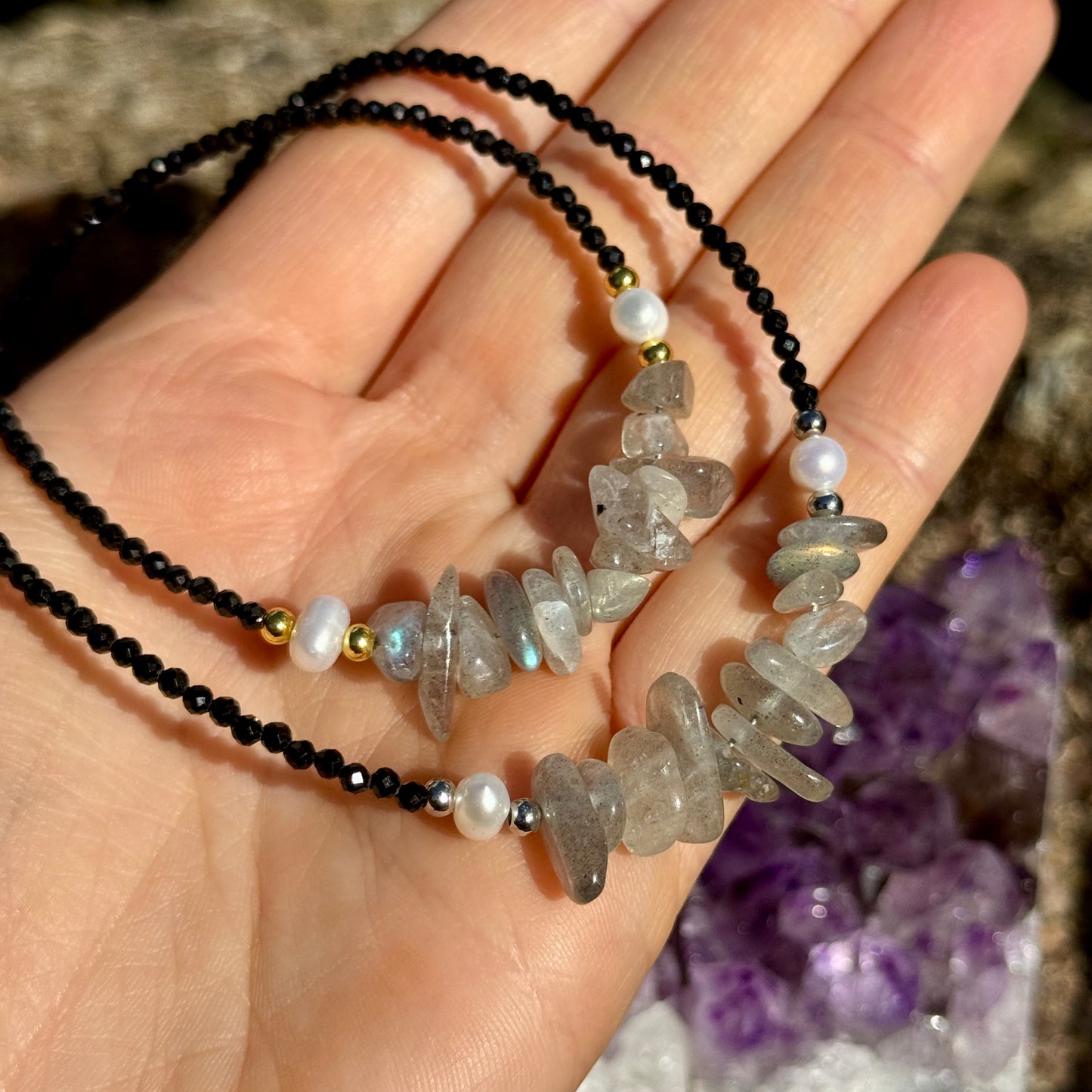 Black Tourmaline and Labradorite Choker Necklace