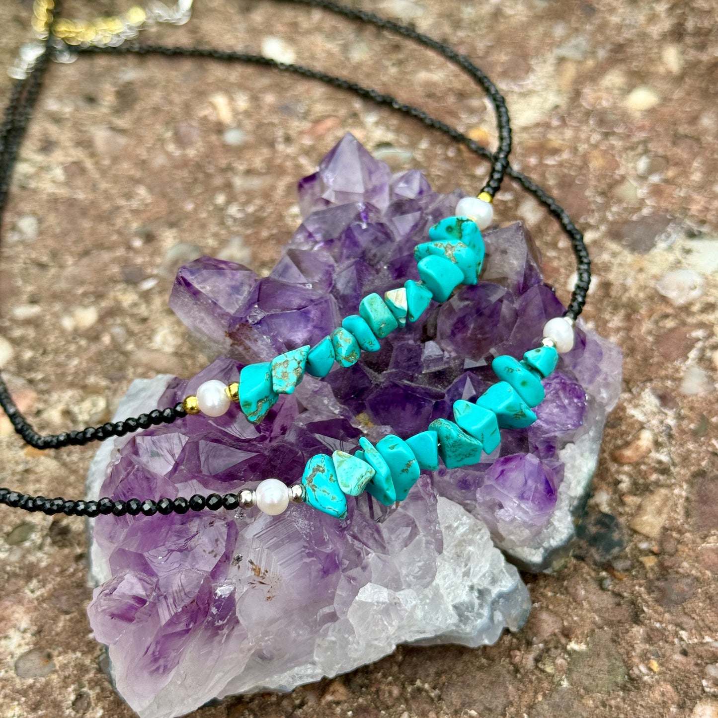 Black Tourmaline and Turquoise Howlite Choker Necklace