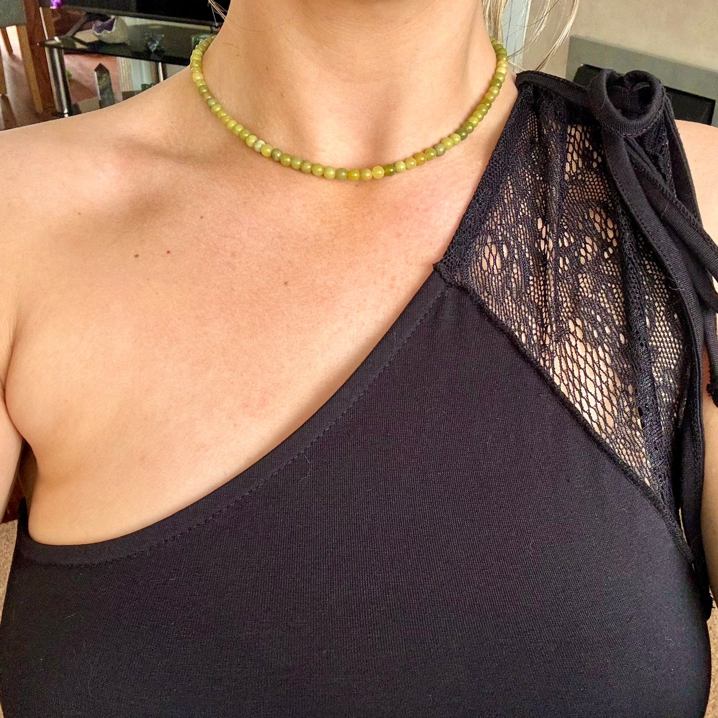 New Jade (Serpentine) Beaded Choker Necklace