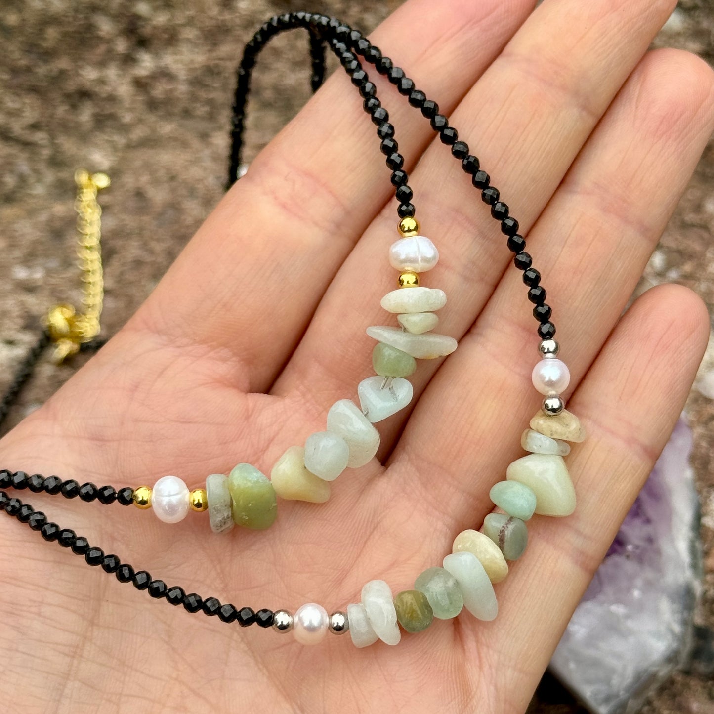 Black Tourmaline and Amazonite Choker Necklace