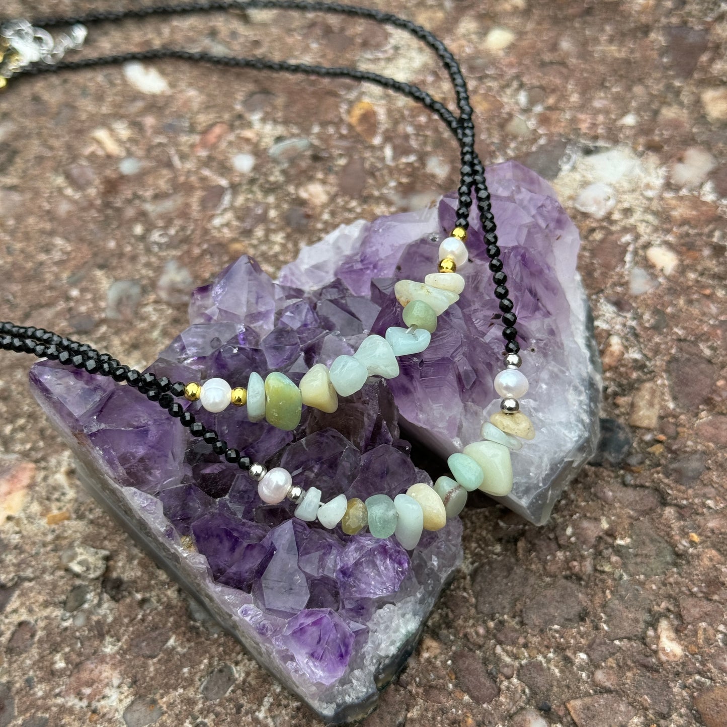 Black Tourmaline and Amazonite Choker Necklace