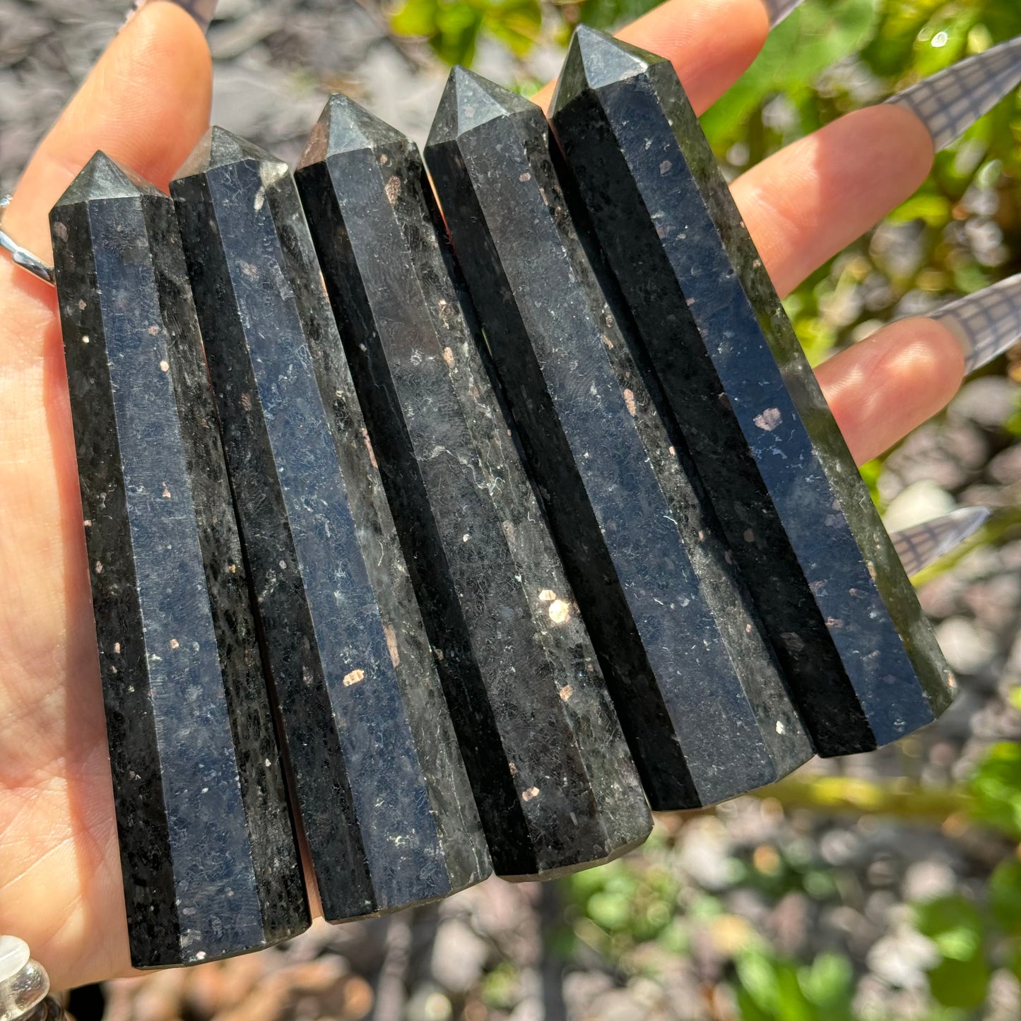 Coppernite (Indian Nuummite) 10cm Towers