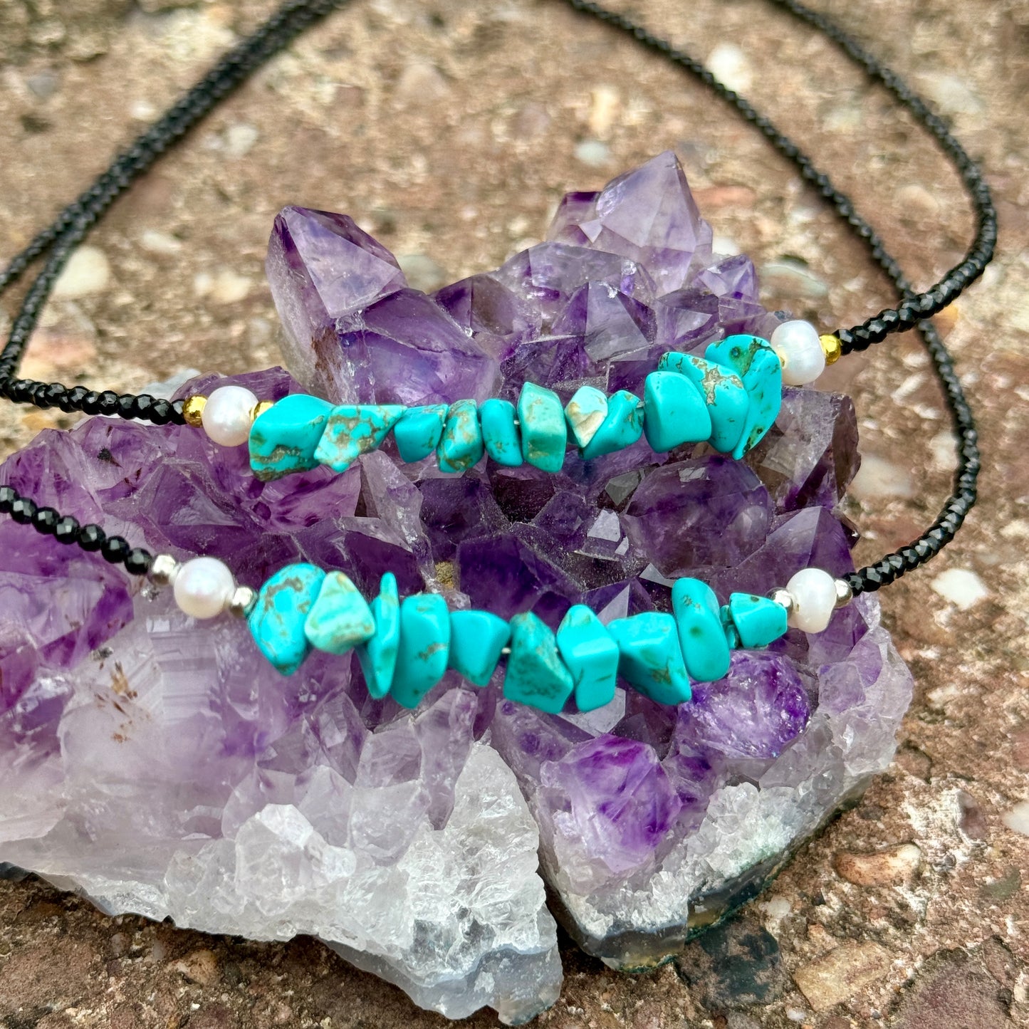 Black Tourmaline and Turquoise Howlite Choker Necklace