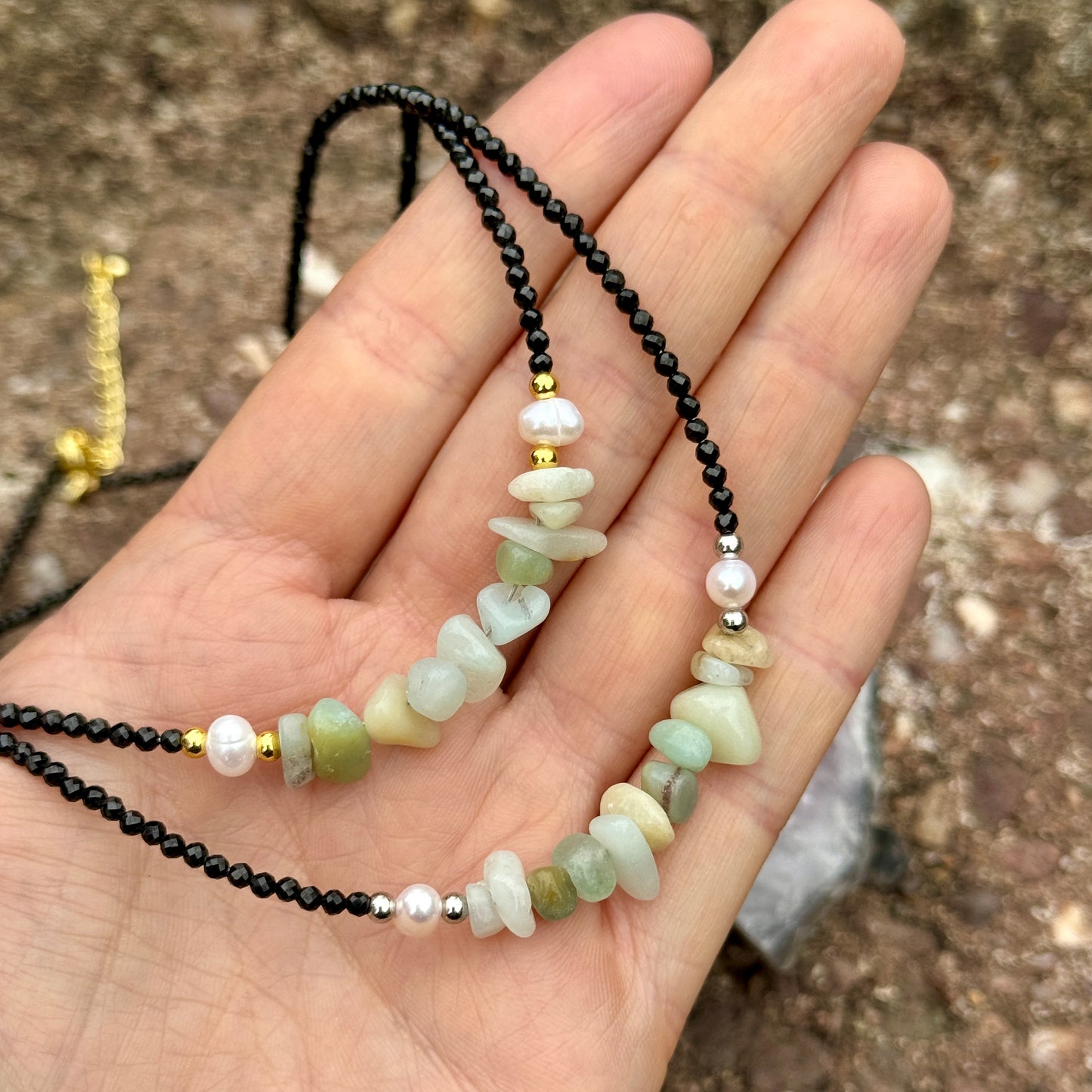 Black Tourmaline and Amazonite Choker Necklace