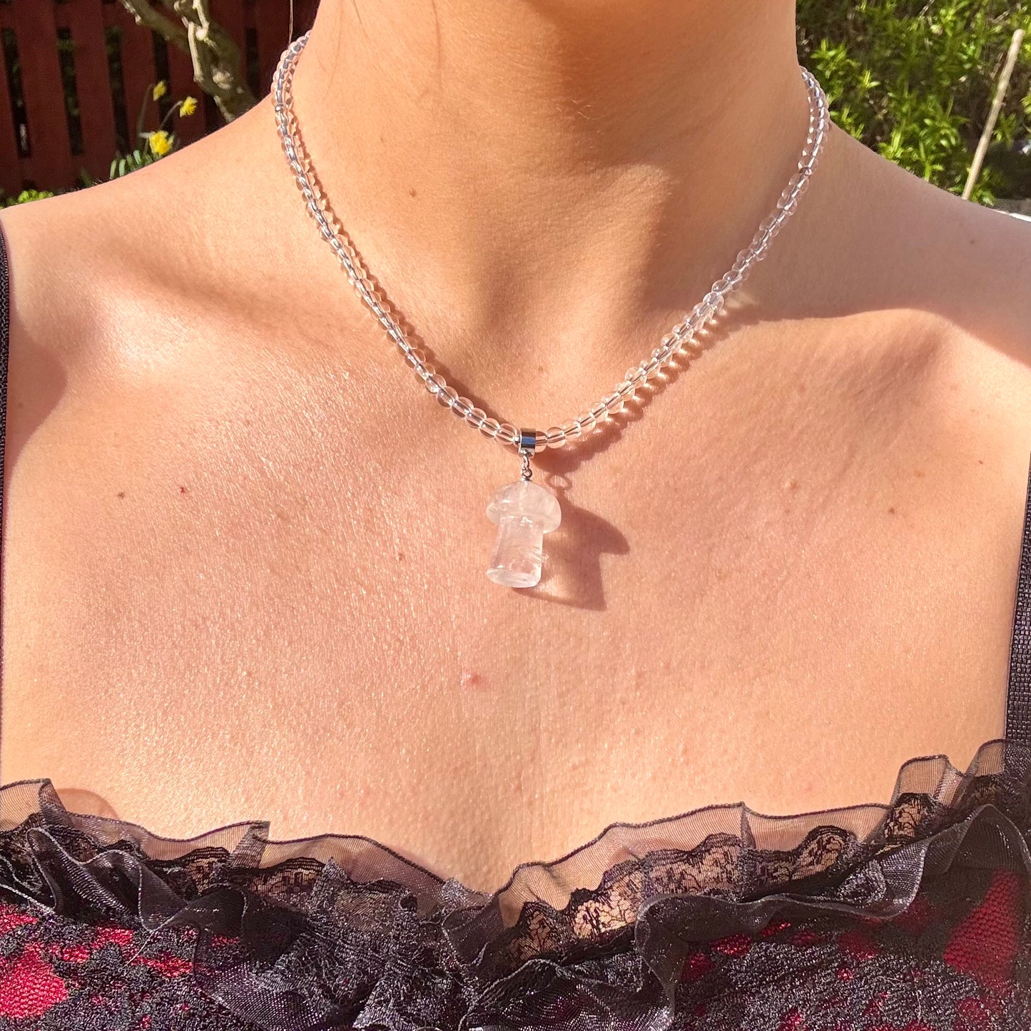 Clear Quartz Mushroom Charm Choker Necklace π