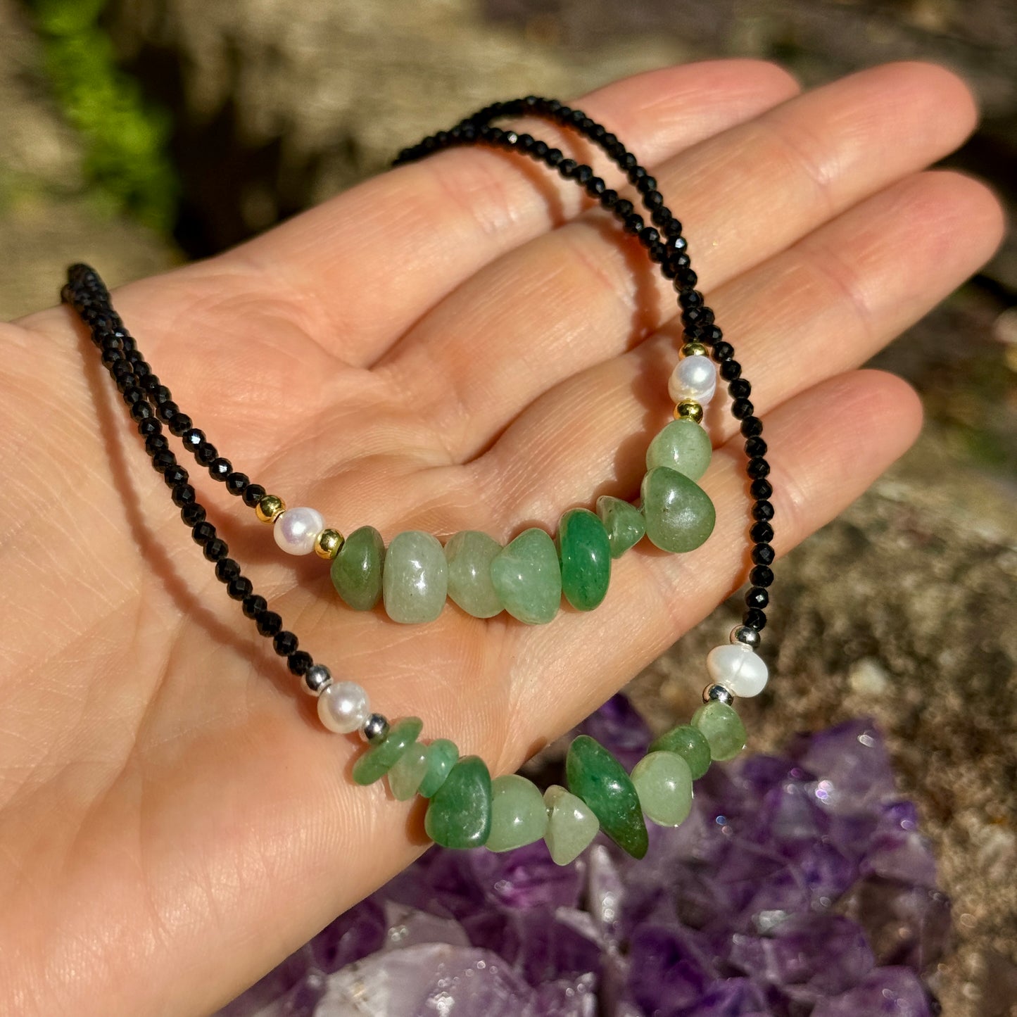 Black Tourmaline and Green Aventurine Choker Necklace